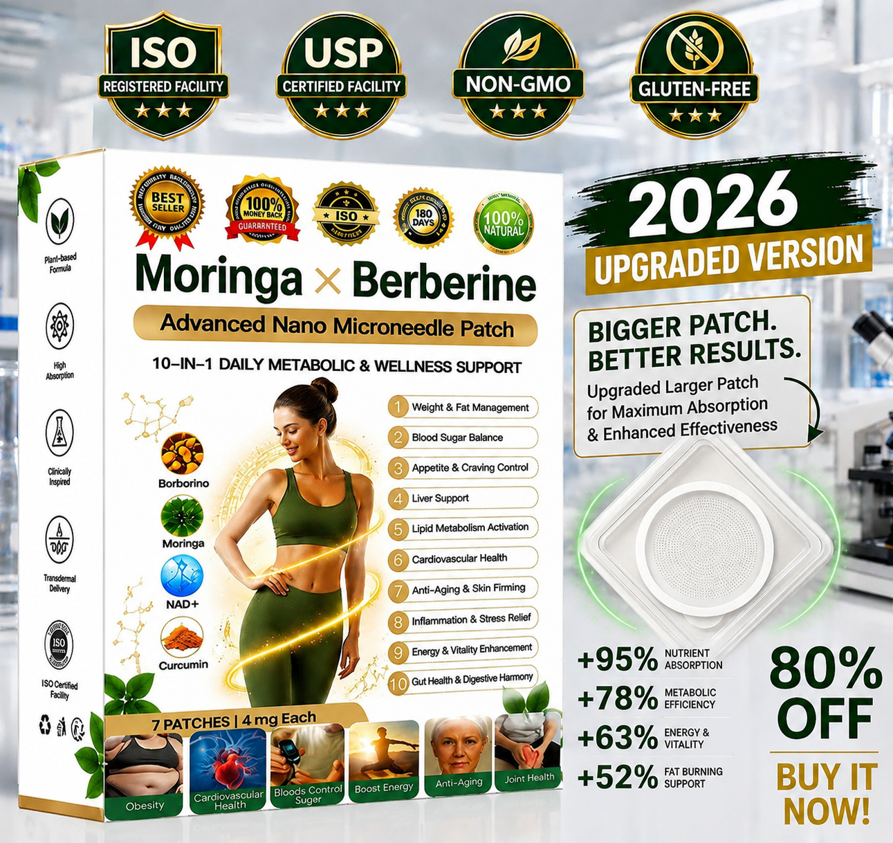 Mepilo® Moringa · Berberine × NAD+ 10-in-1 Advanced Nano Microneedle Patch 𝑬𝒗𝒐𝒍𝒖𝒕𝒊𝒐𝒏 𝑽𝟐
